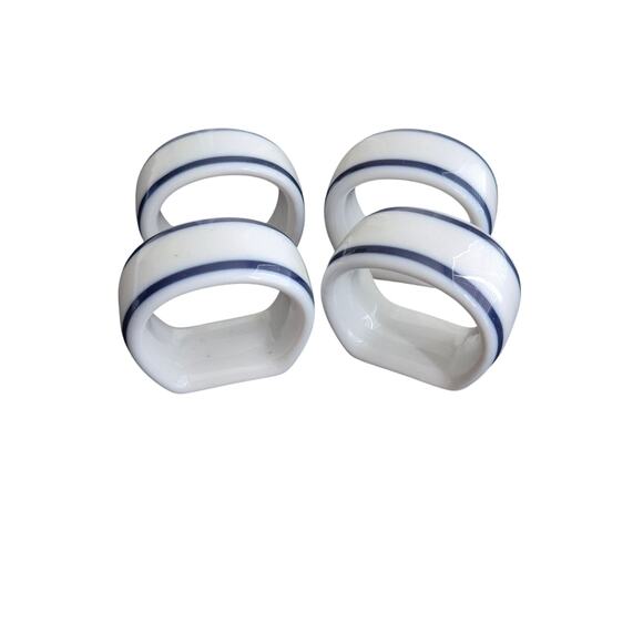 Vtg Dansk Bistro Napkin Rings Christianshavn Blue White Blue Set 4 Original Box - Picture 7 of 8